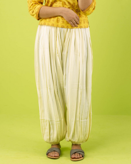 Yellow Linen Block Printed Harem Pants